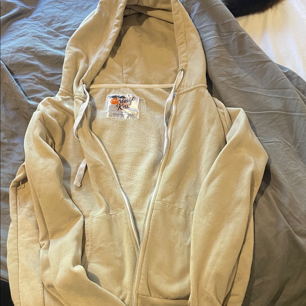 Beige Hooded Zip-Up Jacket